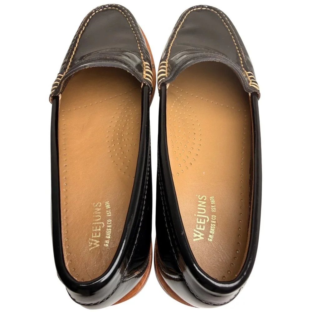 G.H. Bass Weejuns Whitney Penny Loafers Black Patent Leather Size 8M - Picture 9 of 16